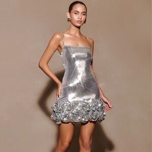 Meshki Faye Sequin Flower Mini Dress - Silver